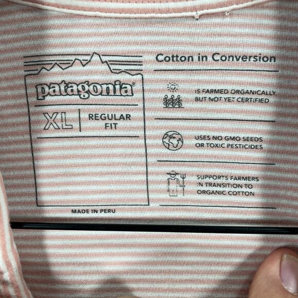 Patagonia Conversion Polo Shirt Men's XL Pink Striped Organic Casual READ - Picture 6 of 12